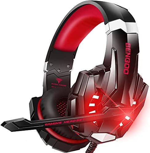 BENGOO Stereo Pro Gaming Headset for PS4, PC, Xbox One Controller, Noise Cancelling Over Ear Headphones with Mic, LED Light, Bass Surround, Soft Memory Earmuffs for Laptop Mac Wii Accessory Kits