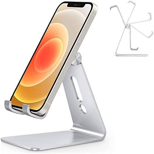 Adjustable Cell Phone Stand, OMOTON C2 Aluminum Desktop Phone Dock Holder Compatible with iPhone 11 Pro, SE, XR, 8 Plus 7 6, Samsung Galaxy, Google Pixel and More, Silver