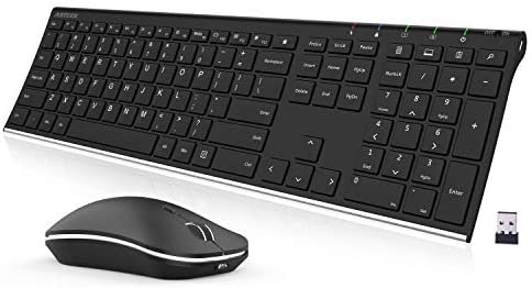 Arteck 2.4G Wireless Keyboard and Mouse Combo Stainless Steel Ultra Slim Full Size Keyboard Keyboard and Ergonomic Mice for Computer Desktop PC Laptop and Windows 10/8/7 Build in Rechargeable Battery