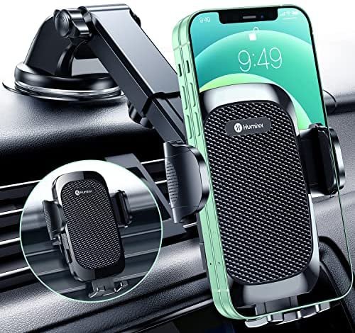 Humixx Car Phone Holder Mount [Military-Grade Super Suction & Stable] Universal Hands-Free Cell Phone Holder for Car Dashboard Windshield Air Vent Car Mount for iPhone Samsung All Smartphones & Cars